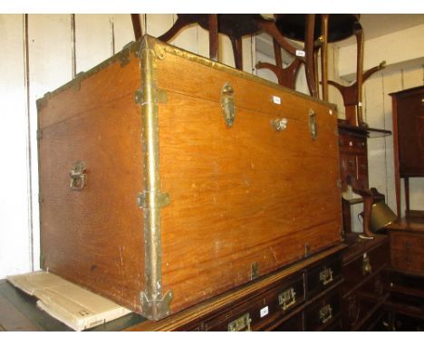 Early 20th Century wooden slatted and metal mounted travelling trunk