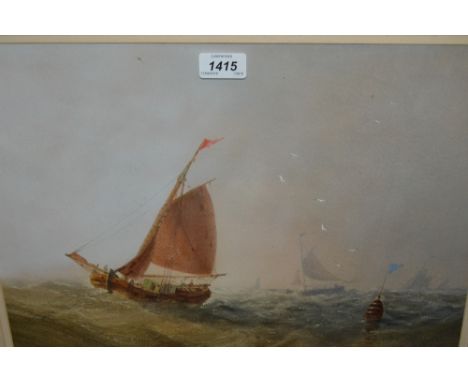 John Robert Mather, watercolour, stormy seascape with boats under sail, signed, 12.5ins x 17ins, gilt framed