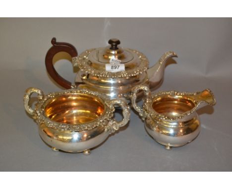 Good quality 19th Century three piece circular plated tea service with floral cast rims
