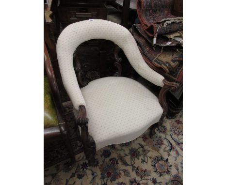 19th Century mahogany bowback armchair having floral carved and shaped front supports with brass and ceramic casters