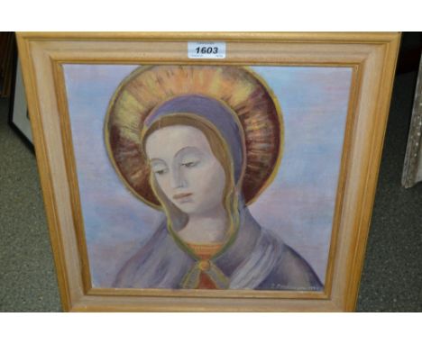 20th Century oil on canvas, portrait study of the Virgin Mary, signed S. Staniforth, 12ins x 12ins