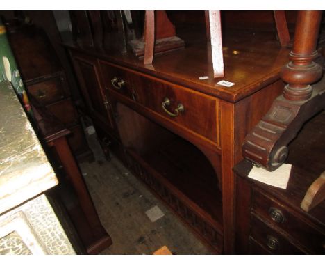 Late 19th / early 20th Century mahogany line inlaid sideboard, having galleried mirrored back above an arrangement of two dra