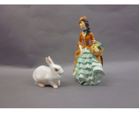 Bing & Grondahl figure of a white rabbit and a Goebel figure of a young lady