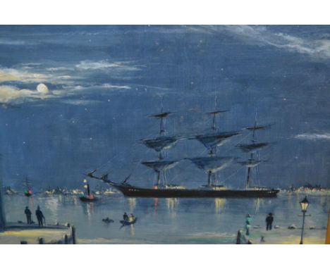R. Bramley, 20th Century oil on board, the Cutty Sark docking in London, signed, 11.5ins x 15.5ins, gilt framed