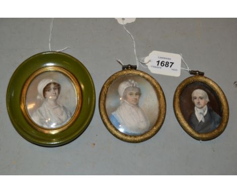 19th Century watercolour, portrait miniature on ivory of a young man with blond hair wearing a dark coat, oval mounted, gilt 