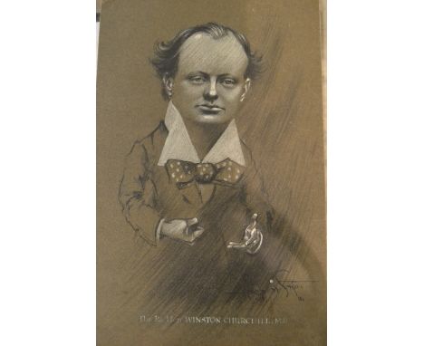 Harold H. Smith, watercolour, monochrome caricature portrait of a young Winston Churchill M.P. together with six other simila