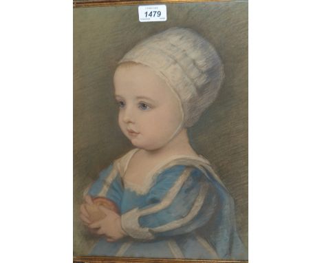 Gilt composition portrait frame having shell and scroll surmount, ( complete with an enhanced portrait print of an Elizabetha