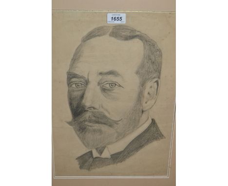 Early 20th Century pencil sketch, portrait of Edward VII, 16ins x 11ins, gilt framed, together with a watercolour study of a 