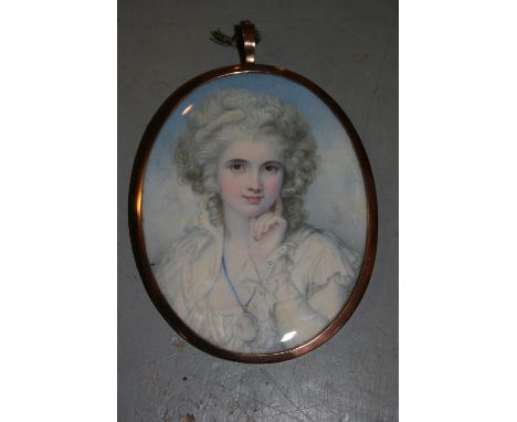 After Richard Cosway, watercolour portrait miniature on ivory of Maria Cosway, oval mounted in gilt metal frame, 3.5ins x 3in