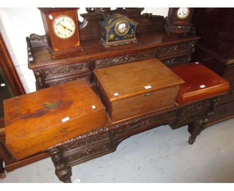 Small 19th Century oak trunk with a hinged lid together with other various boxes