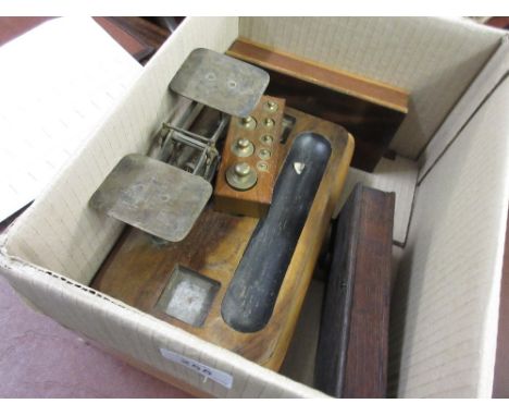 Pair of  Victorian postal scales, two sets of apothecary scales and a set of gram weights