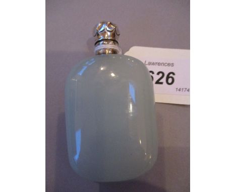 Light blue grey hardstone perfume bottle with white metal top and stopper, 7.5cms high