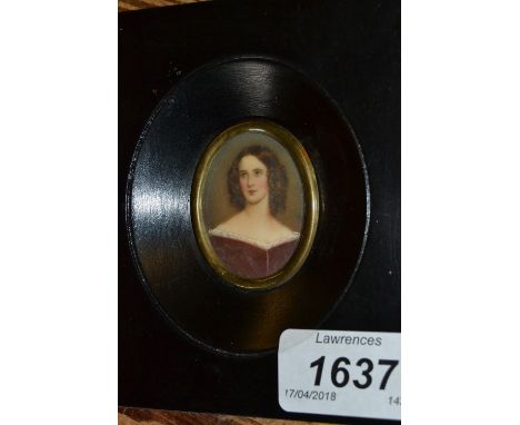 Continental oval miniature head and shoulder portrait of a lady in ebonised frame 