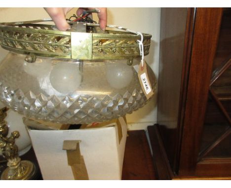 Good quality Edwardian gilt brass and cut glass dome shaped ceiling light fitting