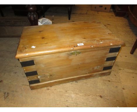 Small 19th Century pine trunk with iron corner mounts