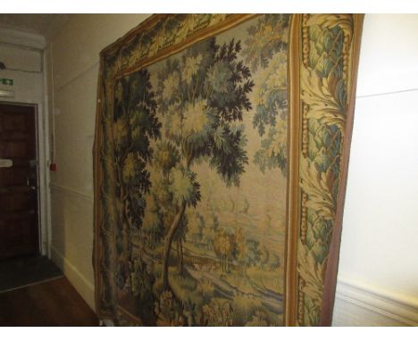 Large 20th Century machine tapestry, a rural landscape, approximately 7ft 3ins square