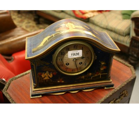 Early 20th Century blue chinoiserie lacquered two train mantel clock (at fault)