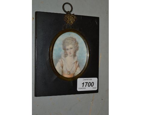 Watercolour, portrait miniature on ivory of Mrs Linley after Richard Cosway, inscription verso, 3ins x 2.25ins, in an ebonise