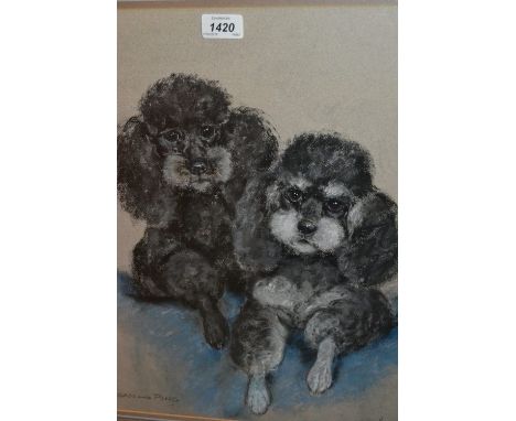 Marjorie Cox, pastel, portrait of poodles, entitled ' Susan and Ping ', signed and dated 1968, 18in x 16ins