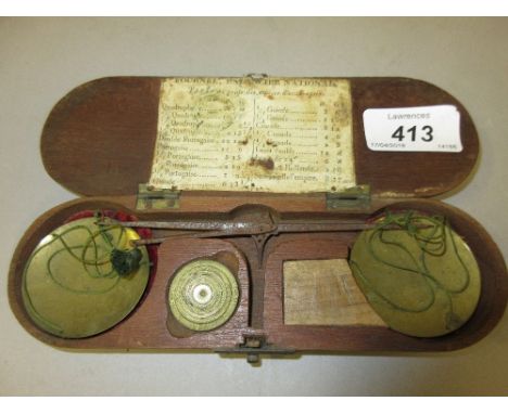 Pair of 19th Century steel and brass gold scales in original mahogany case retaining original label inscribed ' Fournel Valan