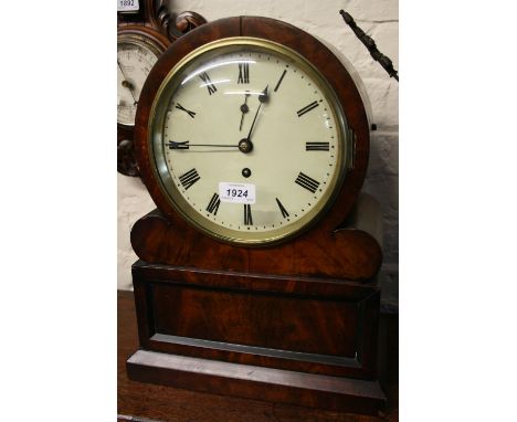 19th Century figured mahogany bracket clock, the drum form upper case enclosing a painted dial with Roman numerals and single
