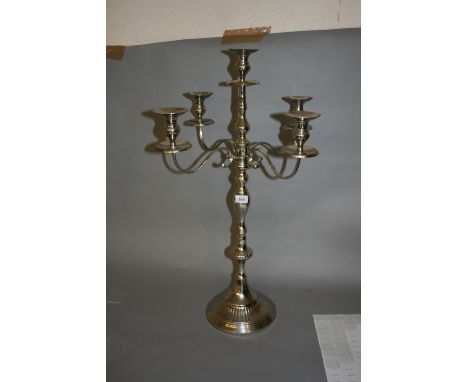 Large nickel plated floor standing five branch candelabra