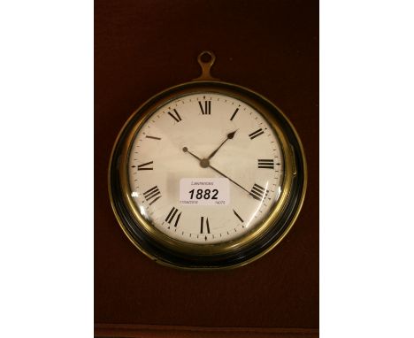 George III mahogany and brass mounted sedan clock, the circular white enamel dial with Roman numerals, the verge movement wit