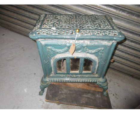 Small French blue stove enamel wood burning stove ' Le Select ' 