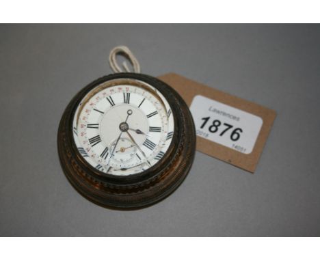 19th Century silver plated table clock, the enamel dial with Arabic and Roman numerals with subsidiary seconds and centre chr