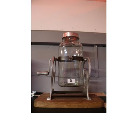 Vintage Rowlway table top butter churn on oak base 
