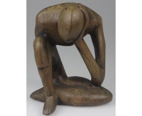 Vintage African "The Thinker" Wooden Sculpture 