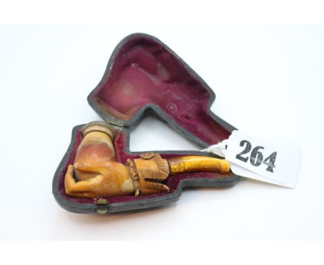 Interesting Antique Meerschaum Hand and vase pipe in fitted case 9cm in Length 