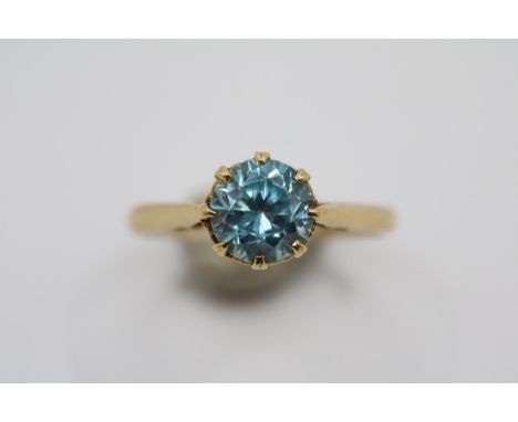 Ladies 18ct Gold Single stone ring set with Blue Topaz Size P . 3.3g total weight 