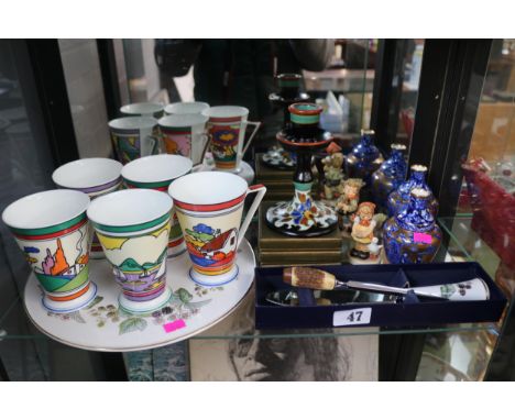 Collection of Ceramics inc. Pair of Foley ware vases, Gouda candlestick, Set of Wren Art Deco Mugs etc 