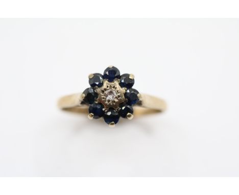 Ladies 9ct Gold Diamond &amp; Sapphire design ring Size N. 2.5g total weight 