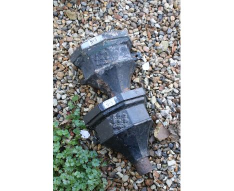 Pair of cast iron drain hopper heads with flower detail decoration, tallest H 29cm
