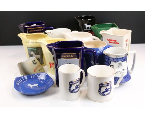 Selection of commemorative and vintage advertising mugs and jugs to include Aintree 2005, White Horse Whisky, Dewars White La