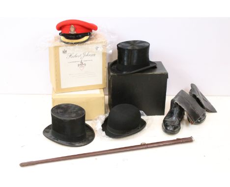 Herbert Johnson military dress caps, The Queen's Royal Hussars, G.A Dunn &amp; Co top hat, Lock &amp; Co bowler hat, The Picc