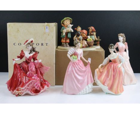 Royal Doulton HN 3659 Miss Kay' with 'Fair Lady' (Coral Pink) HN 2835 lady figurines with a Coalport 'Ladies of Fashion Jacqu