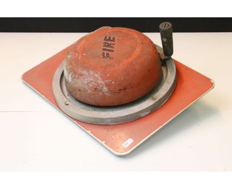 Mid 20th century hand turn manual rotary fire bell, H 13cm D 40cm W 30cm