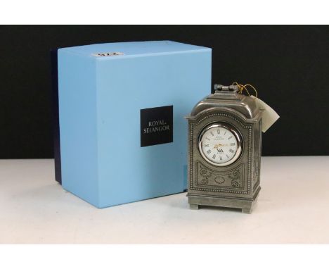 A Royal Selangor Victoria &amp; Albert (V&amp;A) museum pewter carriage clock within original gift box. 