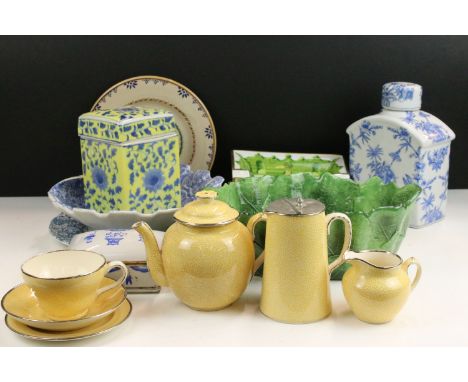 Mixed selection of ceramics to include a Booths tea set with tea pot, coffee pot, milk jug, tea cup and two saucers, handmade