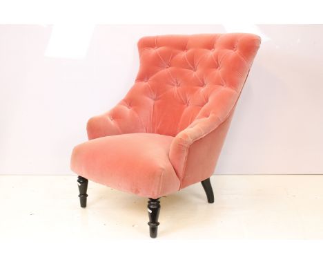 20th century pink velvet button back boudoir chair, H 90cm