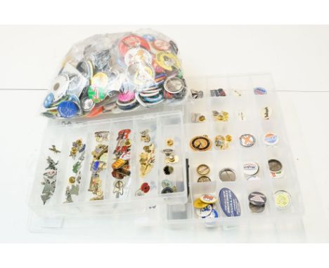 A large collection of badges to include a good selection of 1970's and 1980's advertising examples includeing petrolium, oil 