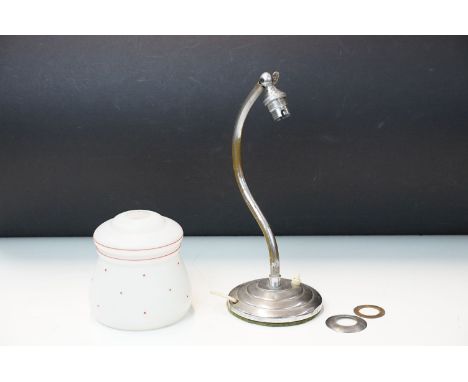 Art Deco adjustable desk lamp with opaque red and white glass shade, H 33cm