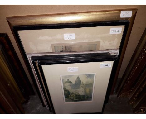 A group of five coloured etchings and a limited edition print. 