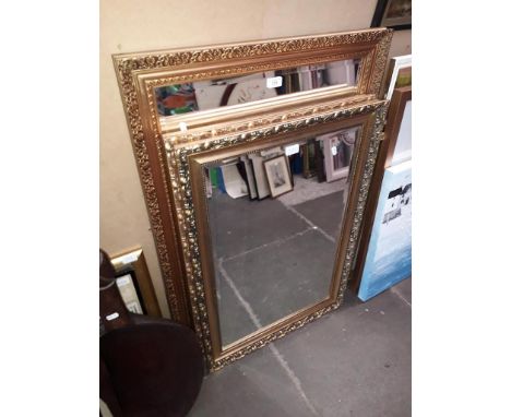 Three gilt framed mirrors and a print after W Heaton Cooper. 
