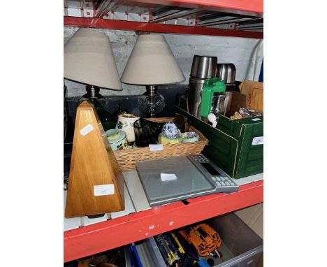 A mixed lot comprising metronome, table lamps, glass and ceramics, etc. 