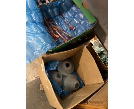 3 boxes of light fittings to include with glass droplets and glass shades. 