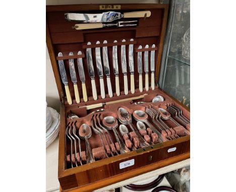Vintage walnut cased canteen of stainless steel cutlery by Atkin Brothers, Sheffield  (with key) - 51 pieces 